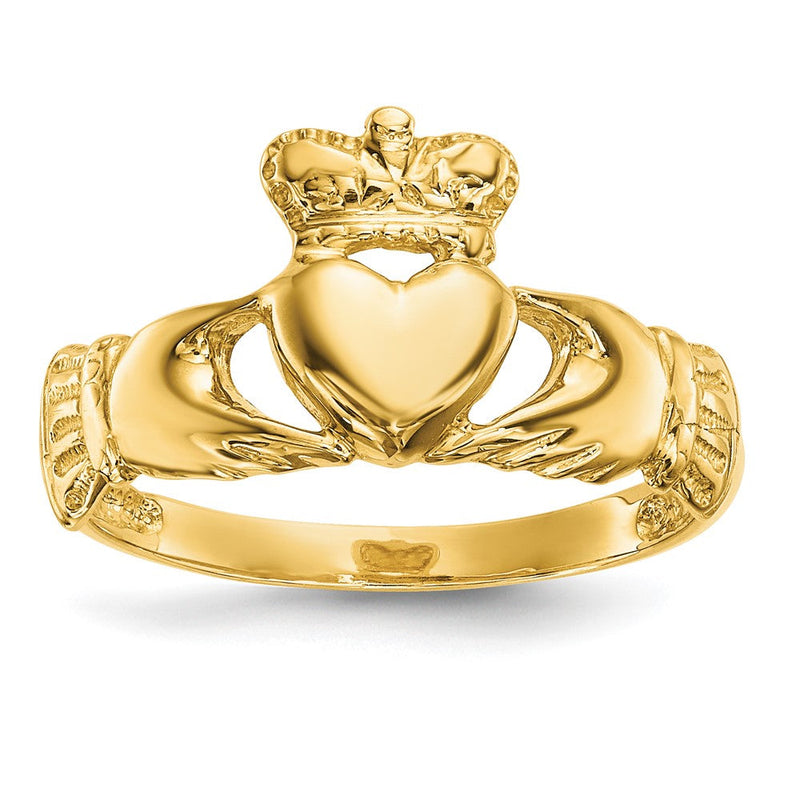 14K Gelbgold Ring mit poliertem Claddagh-Design