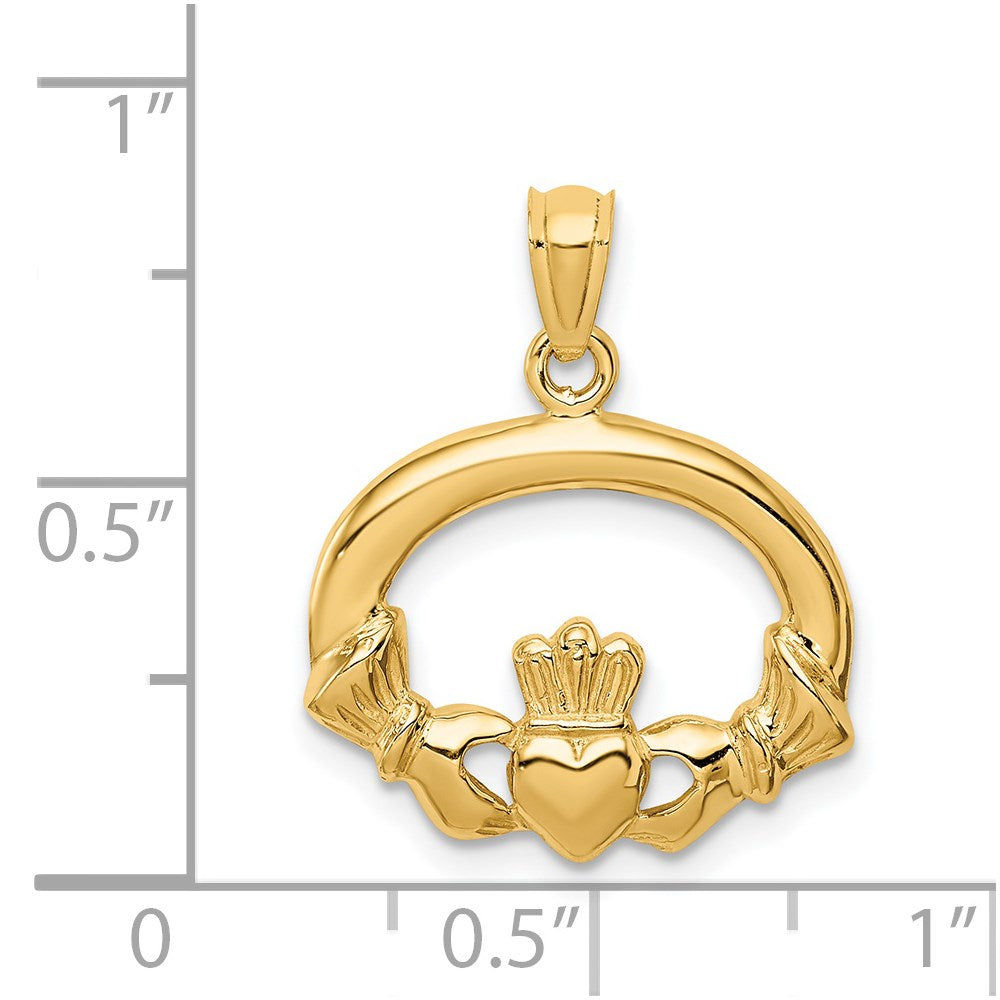 14 Karat Gelbgold Claddagh-Anhänger, poliert