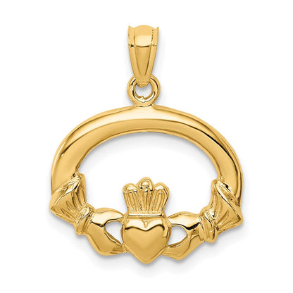14 Karat Gelbgold Claddagh-Anhänger, poliert