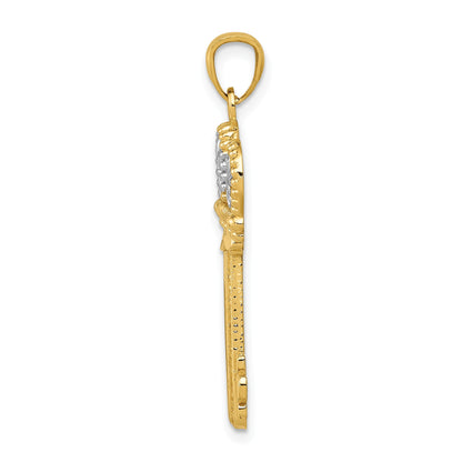 14K Gelb & Rhodium mit Weiß Poliert Fleur De Lis Krone Key Charm