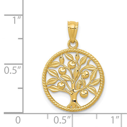 14K Gelbgold Poliert Baum Of Leben in Rund Anhänger