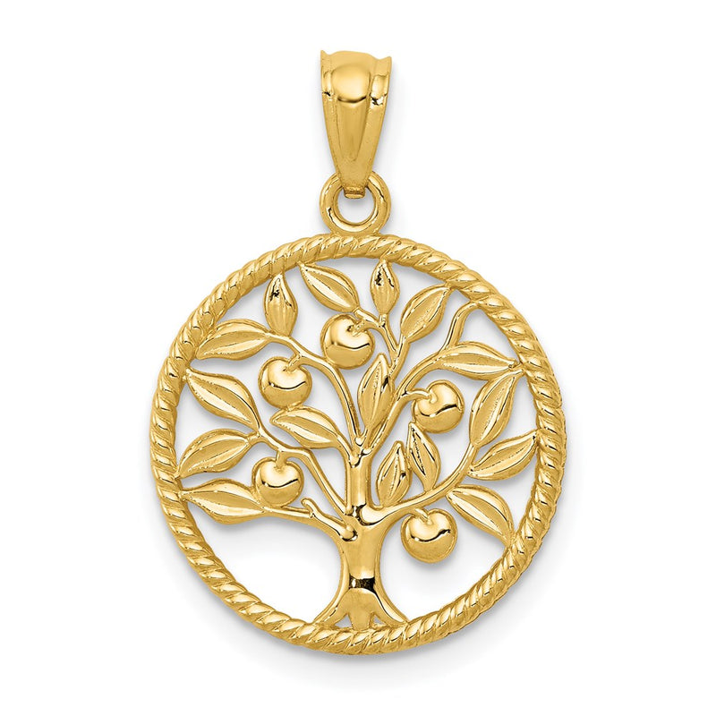 14K Gelbgold Poliert Baum Of Leben in Rund Anhänger