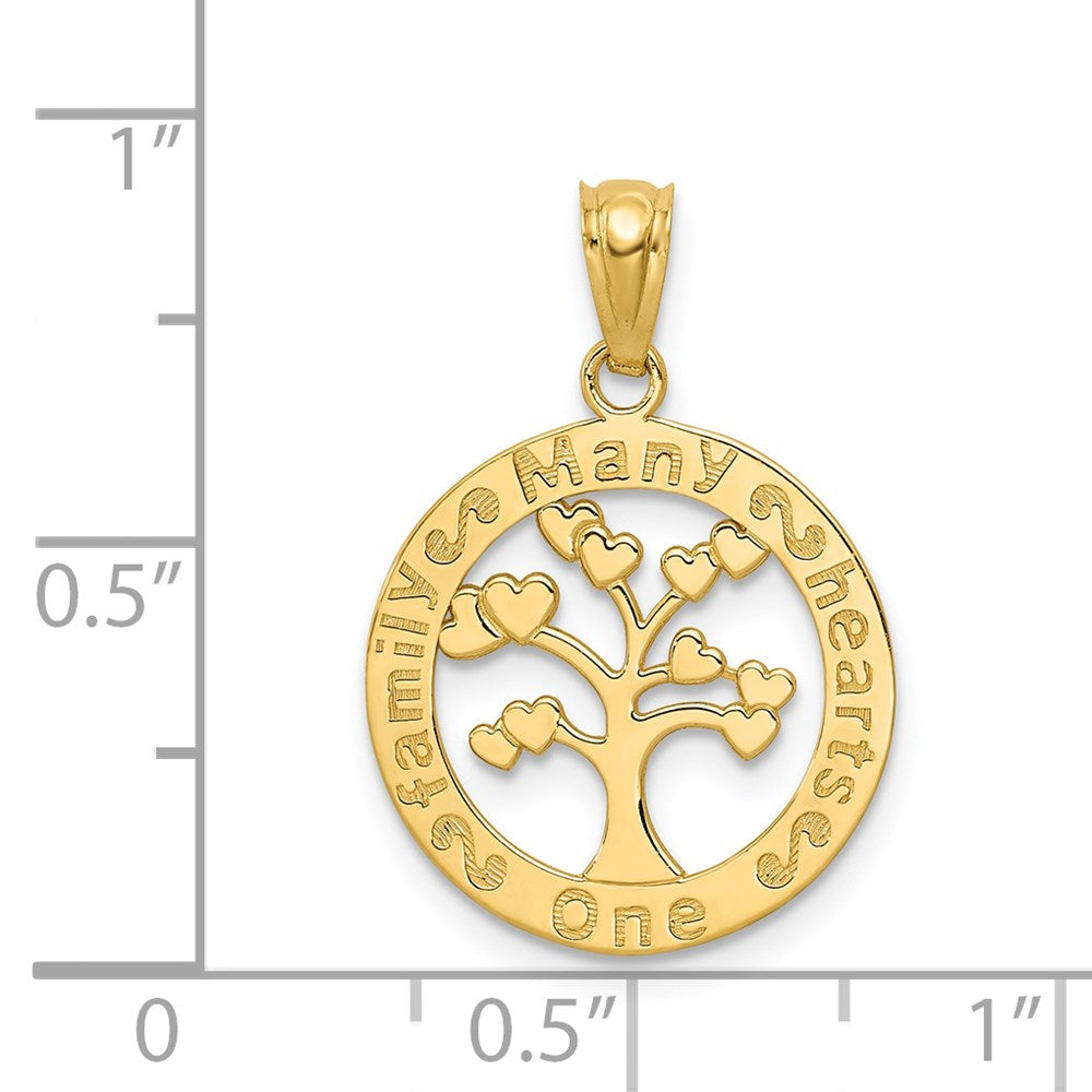 14K Gelbgold Poliert Ein Familie Many Herzen Baum Anhänger