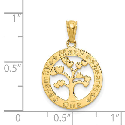 14K Gelbgold Poliert Ein Familie Many Herzen Baum Anhänger
