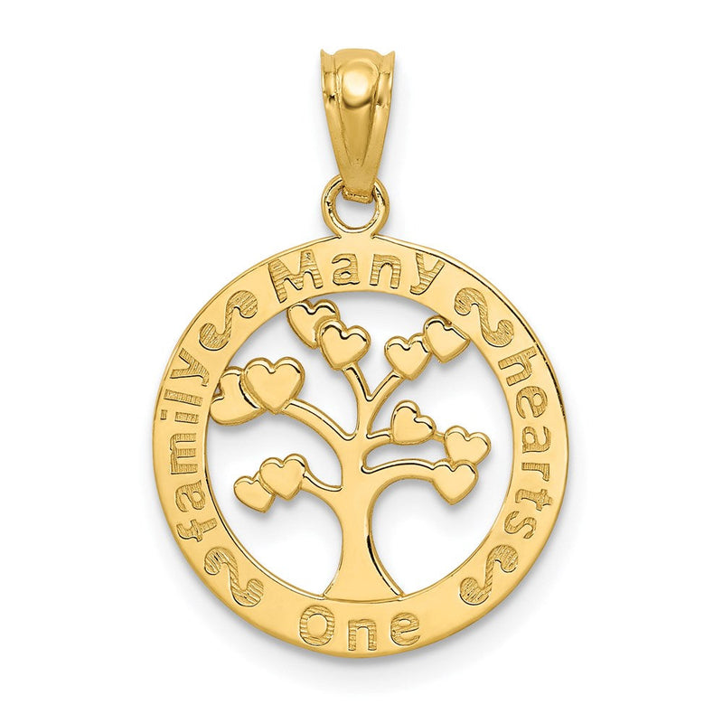 14K Gelbgold Poliert Ein Familie Many Herzen Baum Anhänger