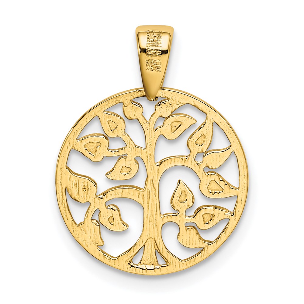14K Gelbgold Poliert Baum in Kreis Anhänger