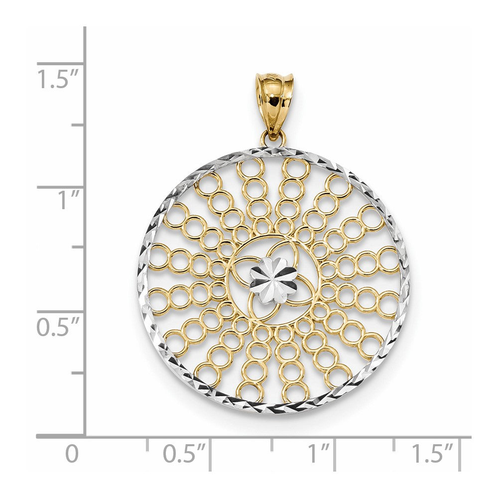 14K Bicolor Gold & Rhodium Poliert und Diamantgeschliffen Kreis-Anhänger