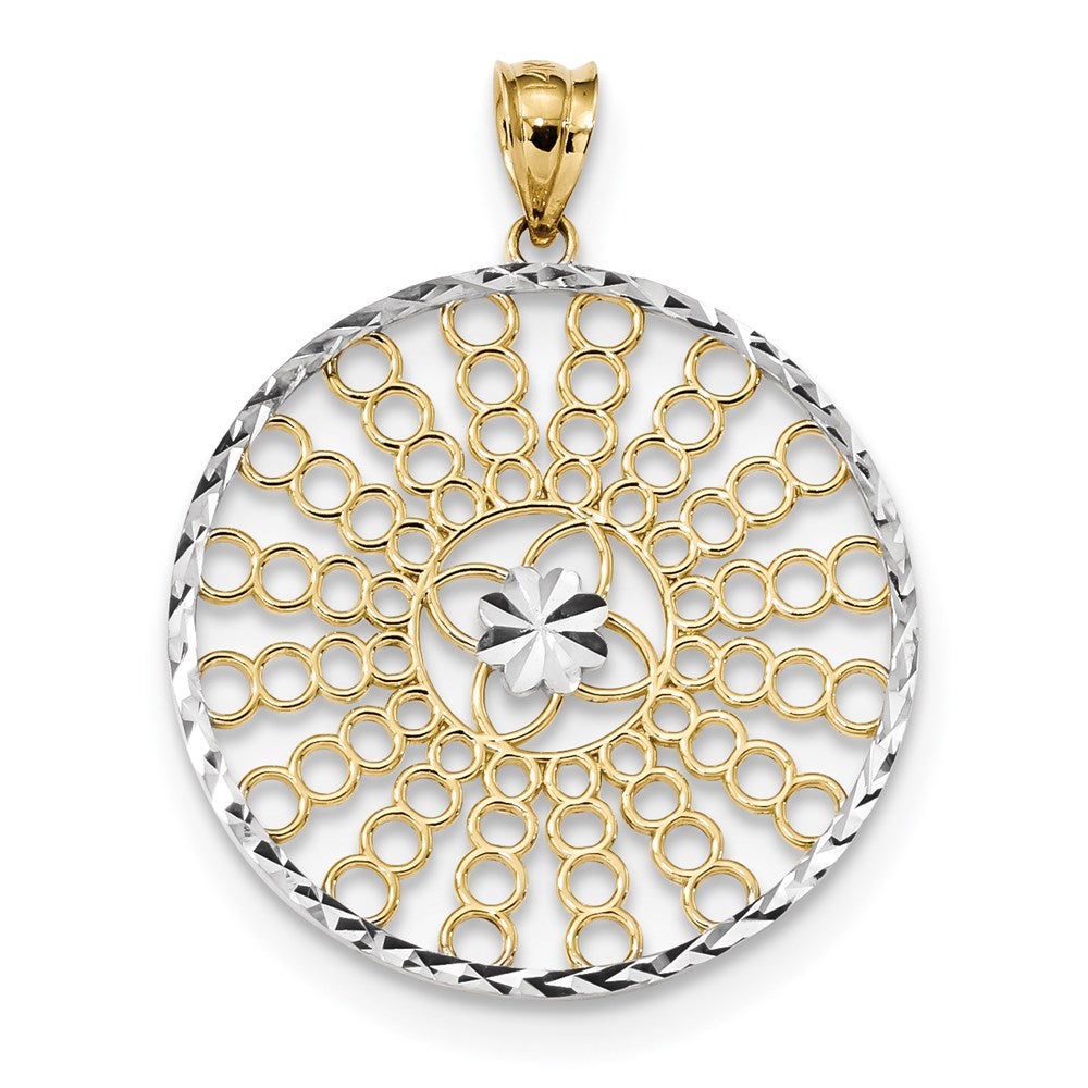 14K Bicolor Gold & Rhodium Poliert und Diamantgeschliffen Kreis-Anhänger