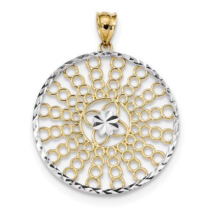 14K Bicolor Gold & Rhodium Poliert und Diamantgeschliffen Kreis-Anhänger