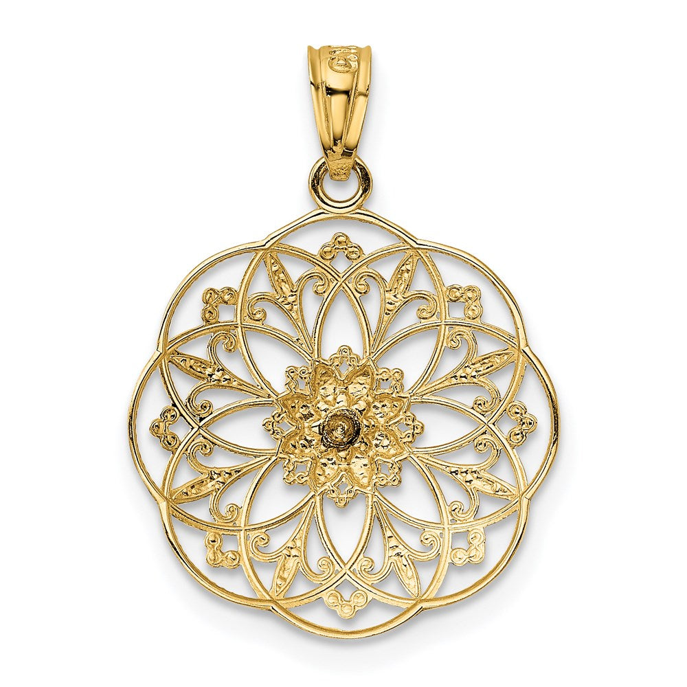 14K Bicolor Gelb und Rose Poliert in Rund Filigran Charm