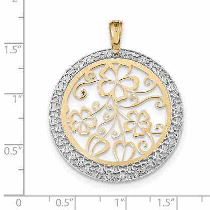„14K Bicolor-Gold Polierter und Diamantgeschliffener Blumen-Kreis-Anhänger“