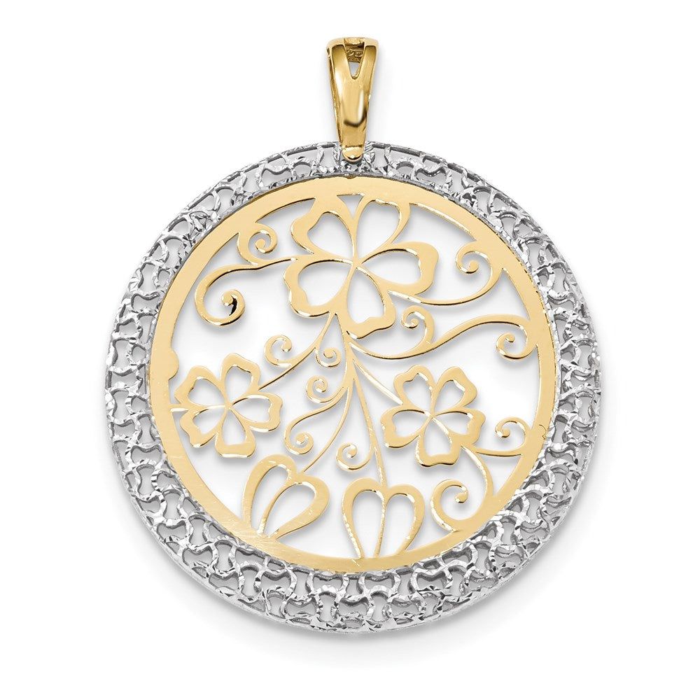 „14K Bicolor-Gold Polierter und Diamantgeschliffener Blumen-Kreis-Anhänger“