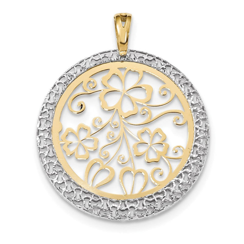 „14K Bicolor-Gold Polierter und Diamantgeschliffener Blumen-Kreis-Anhänger“