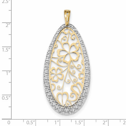 14K Bicolor Gold Polierter und Diamantgeschliffener Blumen-Tropfen-Anhänger
