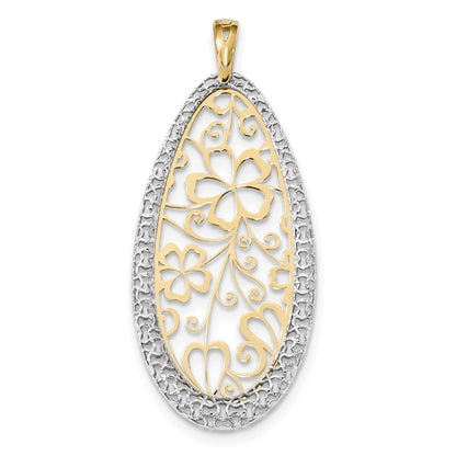 14K Bicolor Gold Polierter und Diamantgeschliffener Blumen-Tropfen-Anhänger