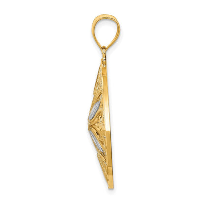14K Gelb- & Rhodium-Gold mit Rhodium diamantgeschliffener, polierter, quadratischer Charm im Fantasie-Design