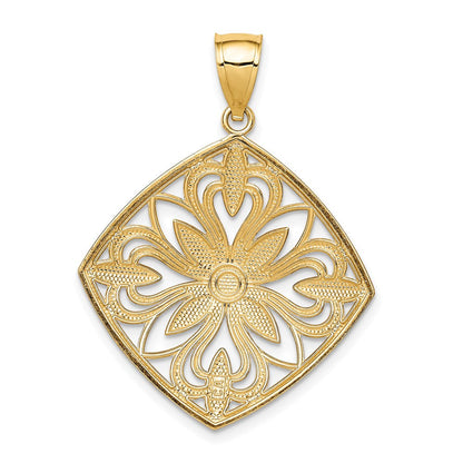 14K Gelb- & Rhodium-Gold mit Rhodium diamantgeschliffener, polierter, quadratischer Charm im Fantasie-Design