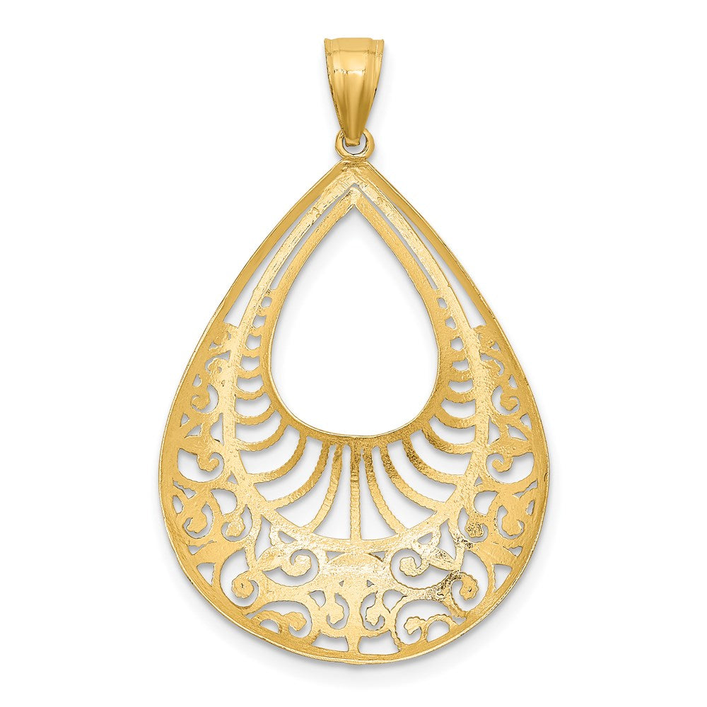 14 Karat Gelb- und Rhodiumgold mit Rhodium, diamantgeschliffener Filigran-Tropfen-Anhänger