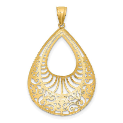 14 Karat Gelb- und Rhodiumgold mit Rhodium, diamantgeschliffener Filigran-Tropfen-Anhänger
