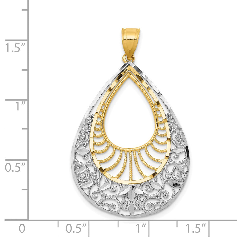 14 Karat Gelb- und Rhodiumgold mit Rhodium, diamantgeschliffener Filigran-Tropfen-Anhänger