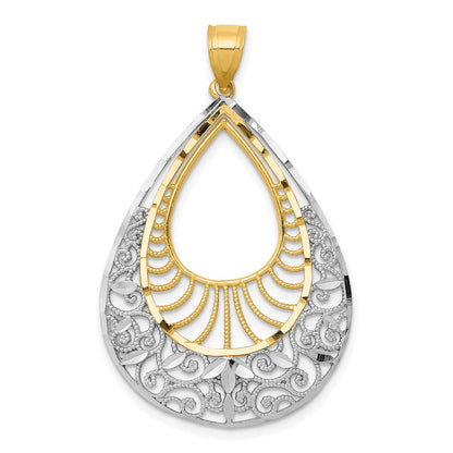 14 Karat Gelb- und Rhodiumgold mit Rhodium, diamantgeschliffener Filigran-Tropfen-Anhänger