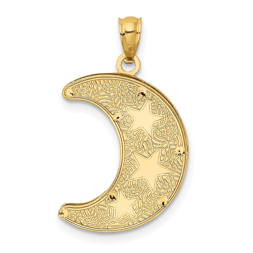14K Gelb- und Rhodiumgold Anhänger mit Rhodium, diamantiert, zweistufige Sterne im Mond