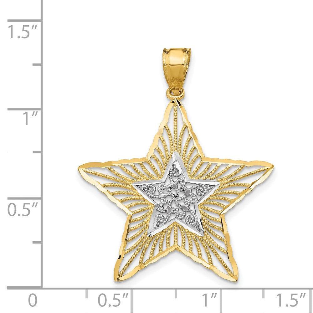 14 Karat Gelb- und Rhodiumgold mit Rhodium, diamantgeschliffener Filigran-Stern-Anhänger