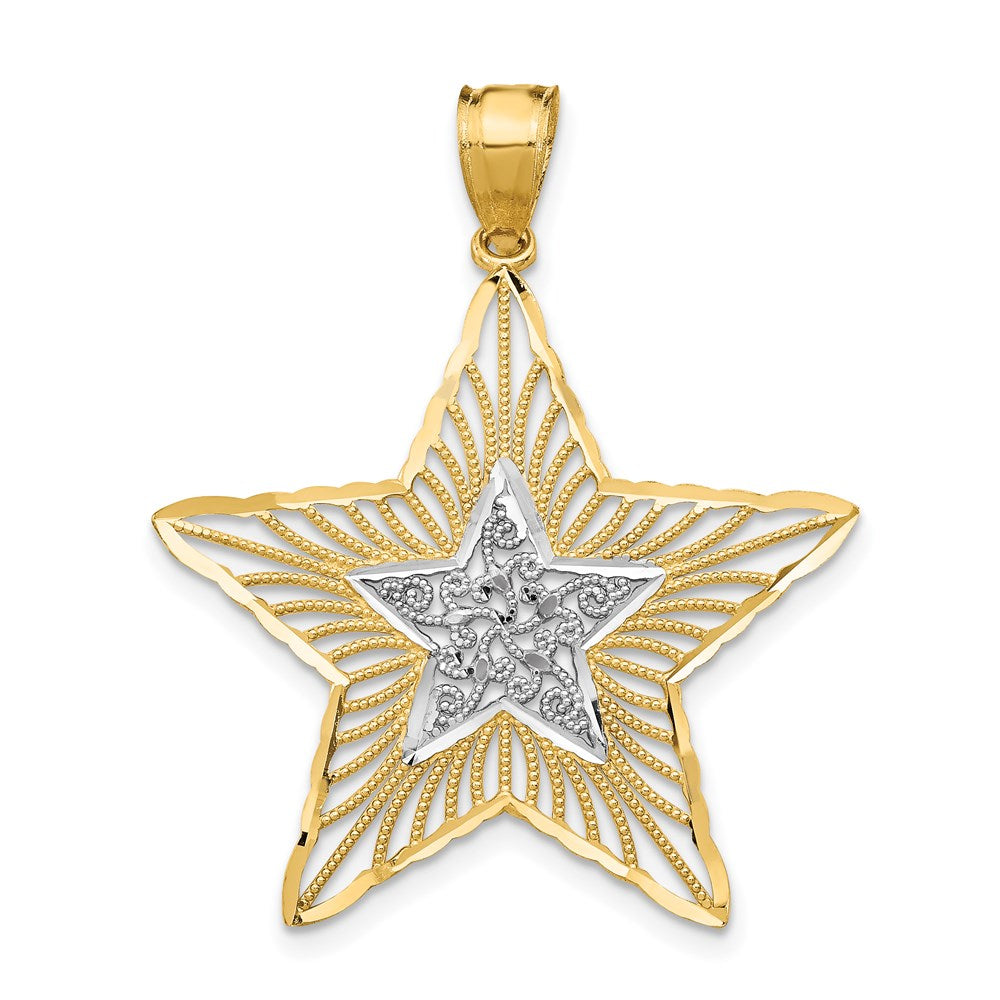14 Karat Gelb- und Rhodiumgold mit Rhodium, diamantgeschliffener Filigran-Stern-Anhänger