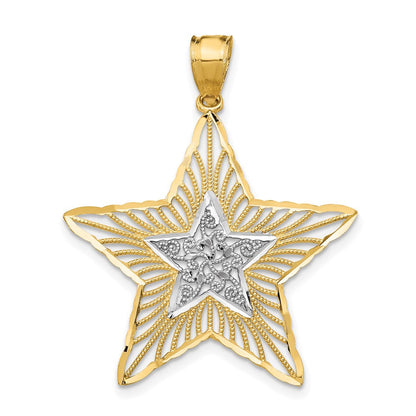 14 Karat Gelb- und Rhodiumgold mit Rhodium, diamantgeschliffener Filigran-Stern-Anhänger