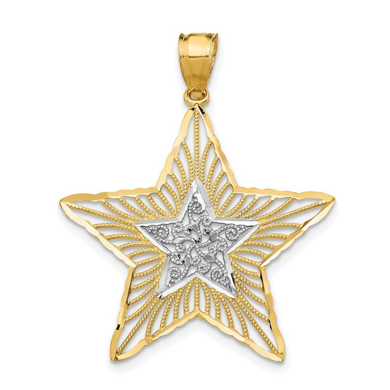 14 Karat Gelb- und Rhodiumgold mit Rhodium, diamantgeschliffener Filigran-Stern-Anhänger