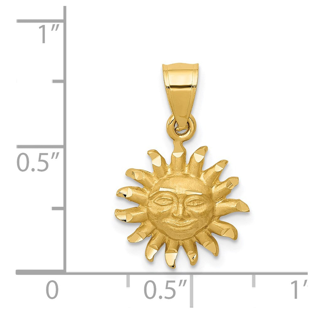 14K Gelbgold Satiniert Diamantiert Sonne Anhänger