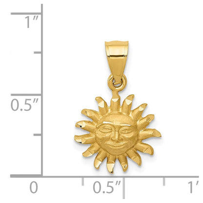 14K Gelbgold Satiniert Diamantiert Sonne Anhänger