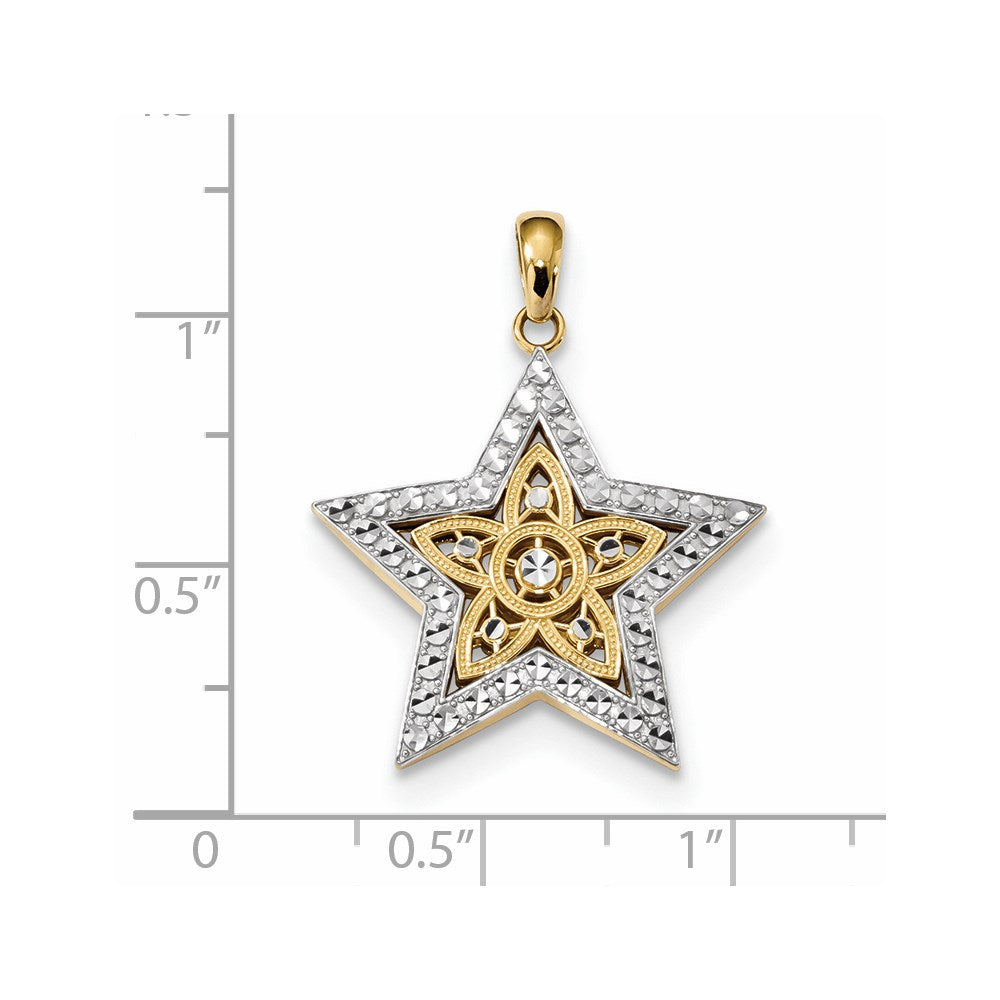 14 Karat Gelb- und Rhodiumgold mit Rhodium diamantgeschliffener Stern-Anhänger