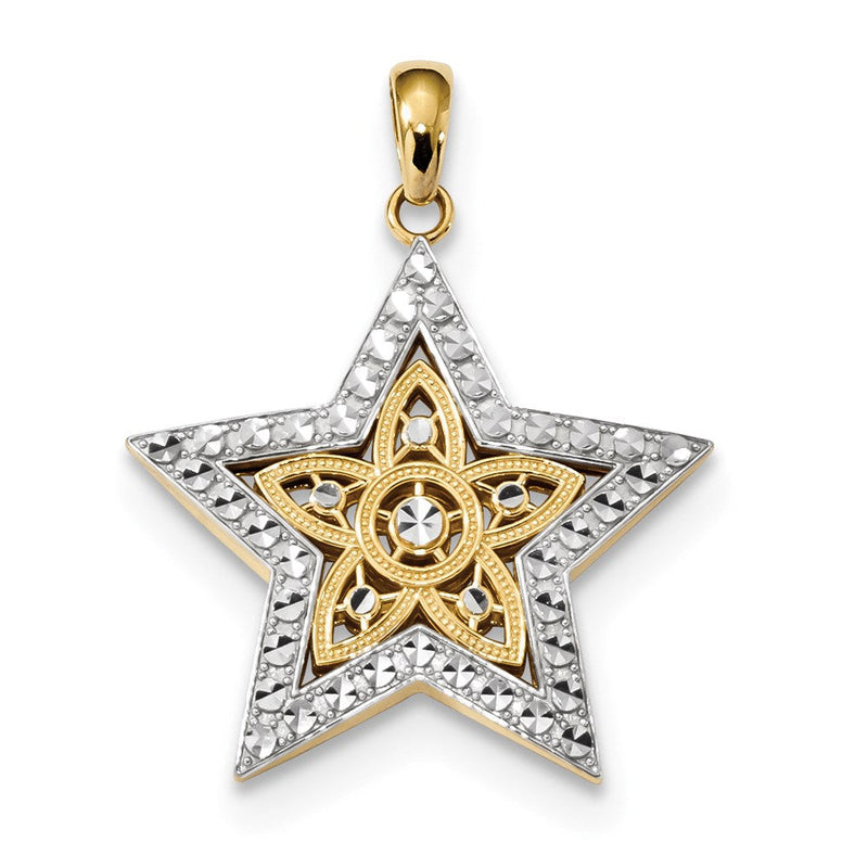 14 Karat Gelb- und Rhodiumgold mit Rhodium diamantgeschliffener Stern-Anhänger