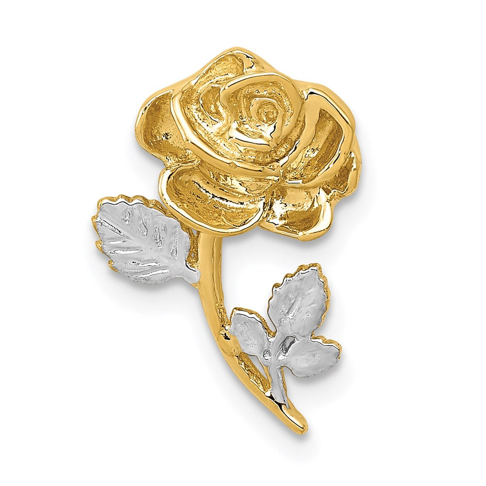14K Gelb & Rhodium mit Weiß Poliert Rose Kette Anhänger