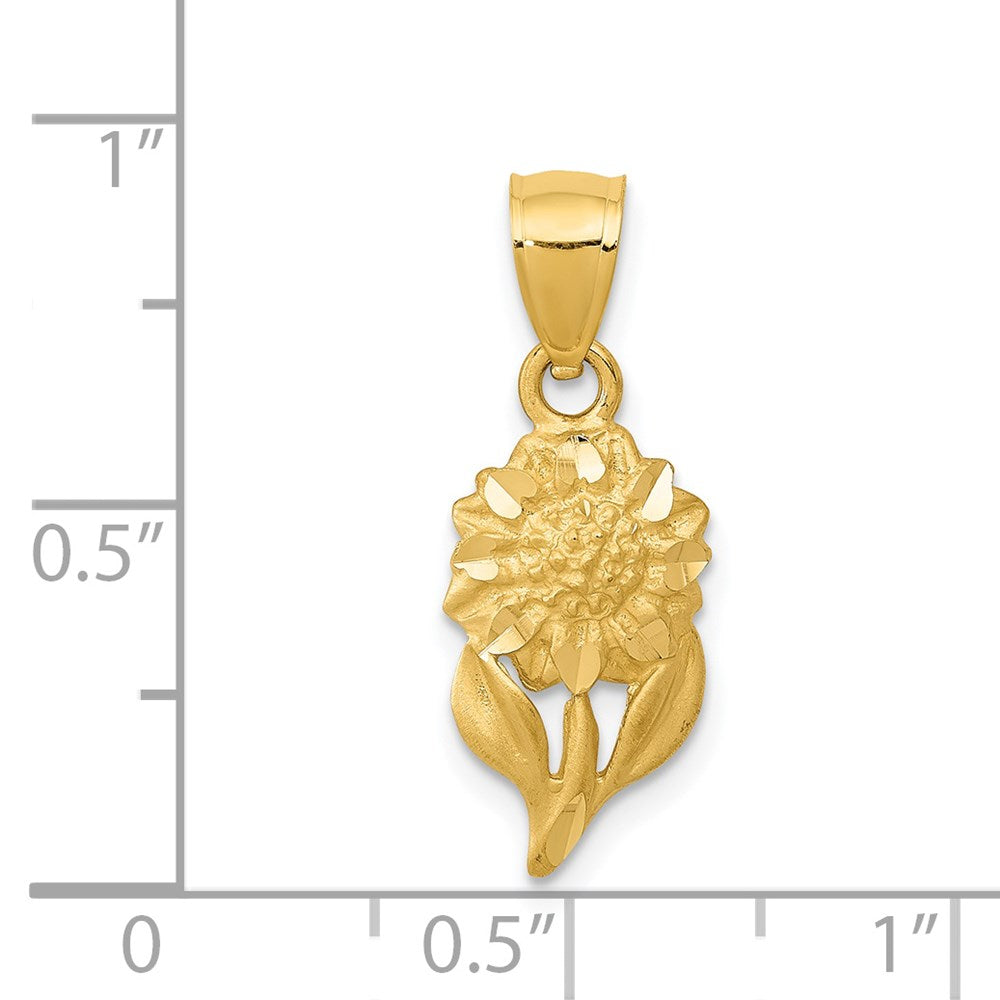 14K Gelbgold Satiniert Diamantiert Sonnenblume Anhänger
