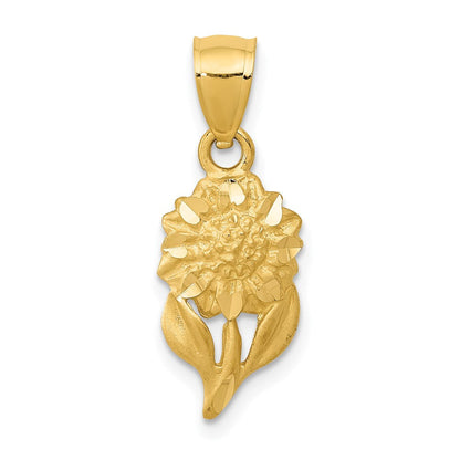 14K Gelbgold Satiniert Diamantiert Sonnenblume Anhänger