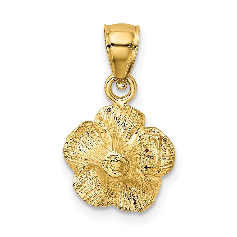 14K Gelbgold Satiniert Diamantiert Hibiscus Anhänger