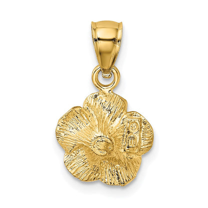 14K Gelbgold Satiniert Diamantiert Hibiscus Anhänger