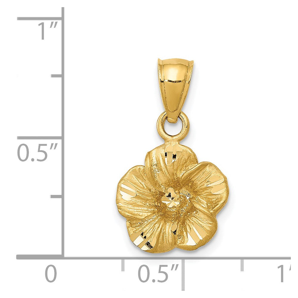 14K Gelbgold Satiniert Diamantiert Hibiscus Anhänger