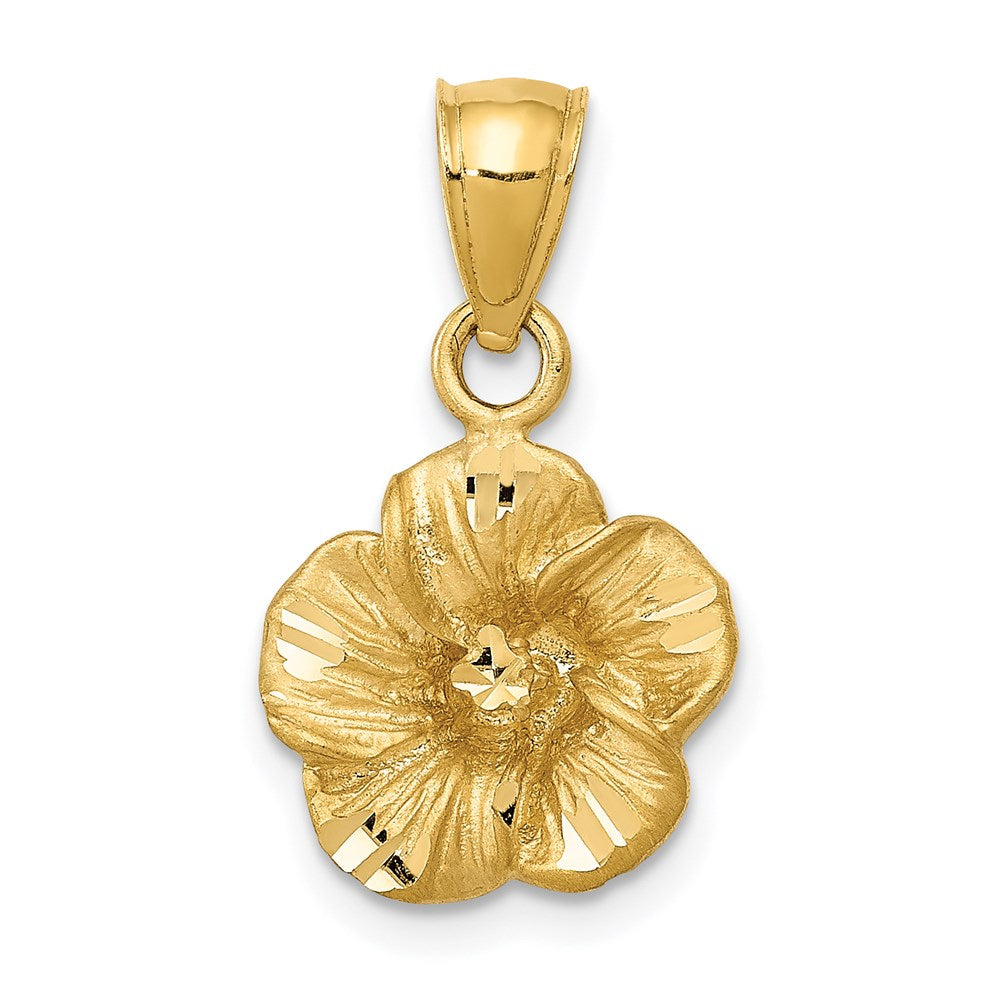 14K Gelbgold Satiniert Diamantiert Hibiscus Anhänger