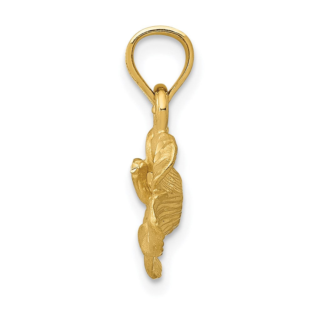 14K Gelbgold Satiniert Diamantiert Hibiscus Blume Anhänger