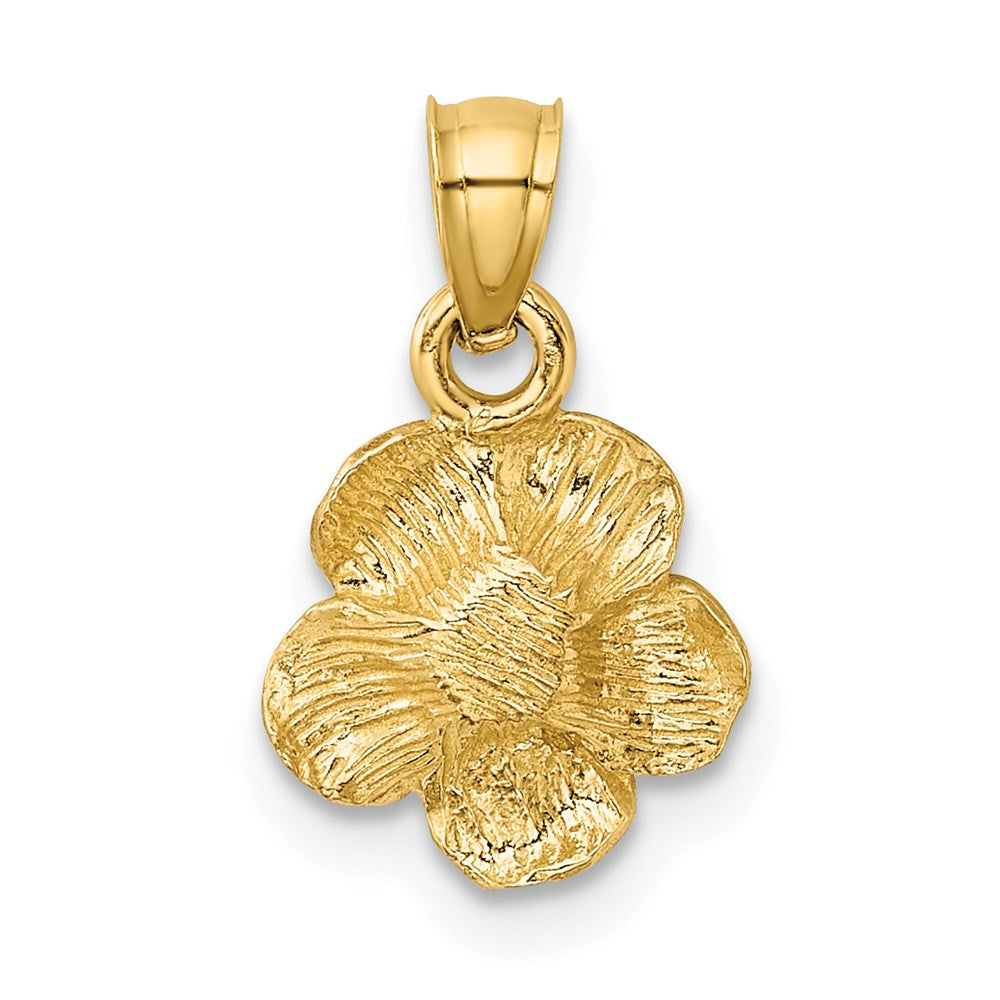 14K Gelbgold Satiniert Diamantiert Hibiscus Blume Anhänger