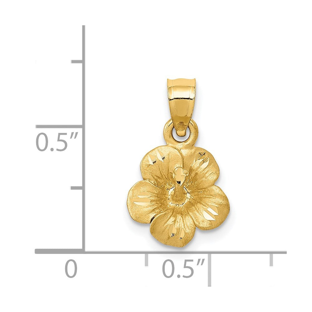 14K Gelbgold Satiniert Diamantiert Hibiscus Blume Anhänger