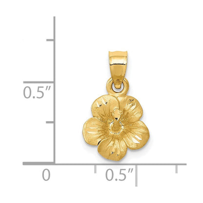 14K Gelbgold Satiniert Diamantiert Hibiscus Blume Anhänger