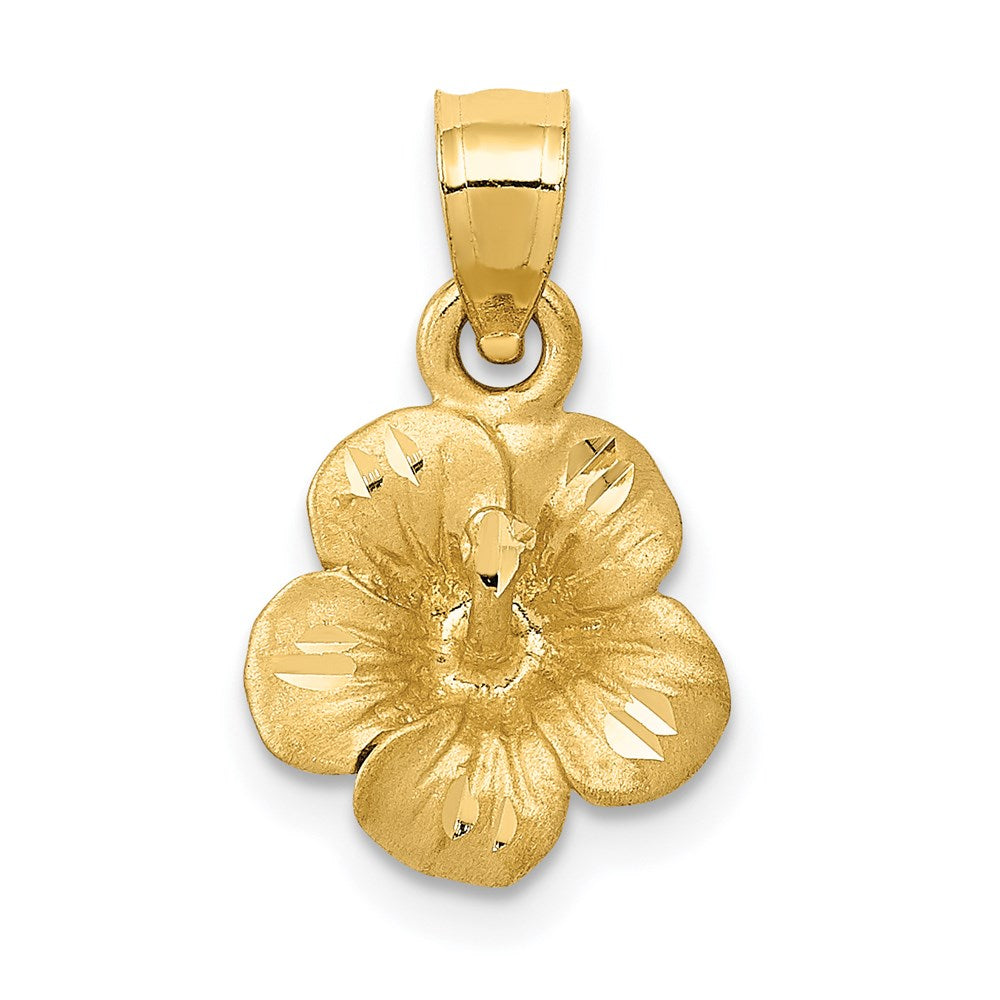 14K Gelbgold Satiniert Diamantiert Hibiscus Blume Anhänger