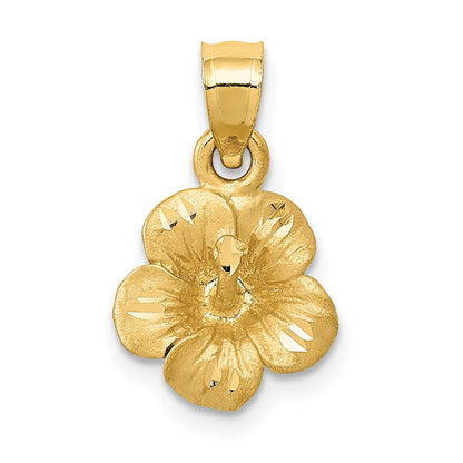 14K Gelbgold Satiniert Diamantiert Hibiscus Blume Anhänger