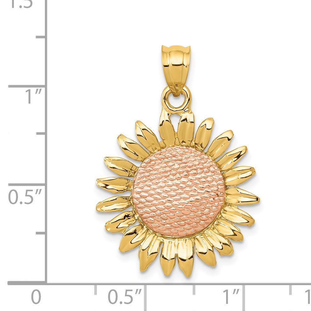 14K Bicolor-Gold Polierter Sonnenblumen-Anhänger