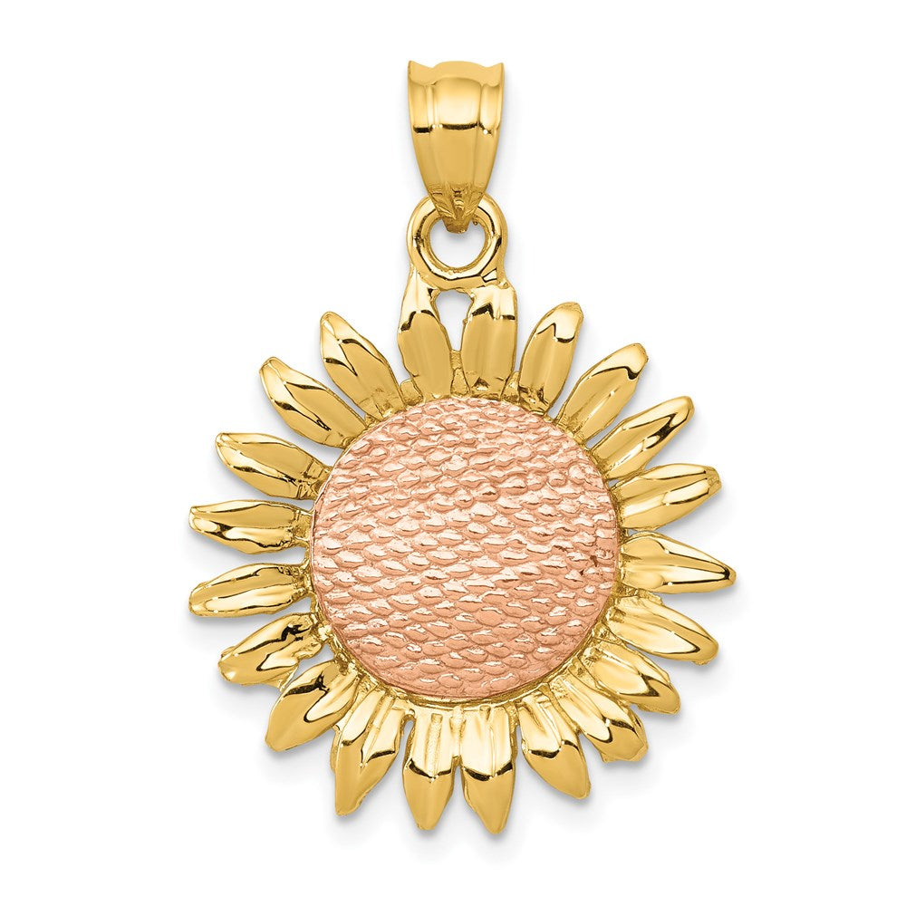14K Bicolor-Gold Polierter Sonnenblumen-Anhänger