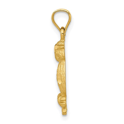 14K Gelbgold Satiniert Diamantiert Eule Anhänger